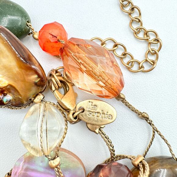 Lia Sophia Maggie Shell Gemstone Glass Bead Long Station Necklace Boho Beach 38” - Picture 4 of 14